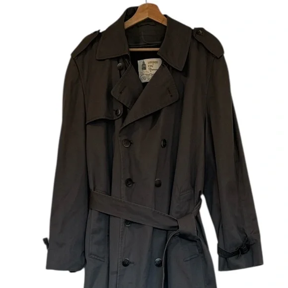 London Fog by Greenwood Charcoal Classic Wool Lined Trench Coat Size 42 Reg.